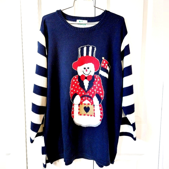 Patriotic Uncle Sam Snowman Election Day Sweater 1X Quacker‎ Factory Christmas - Picture 1 of 6